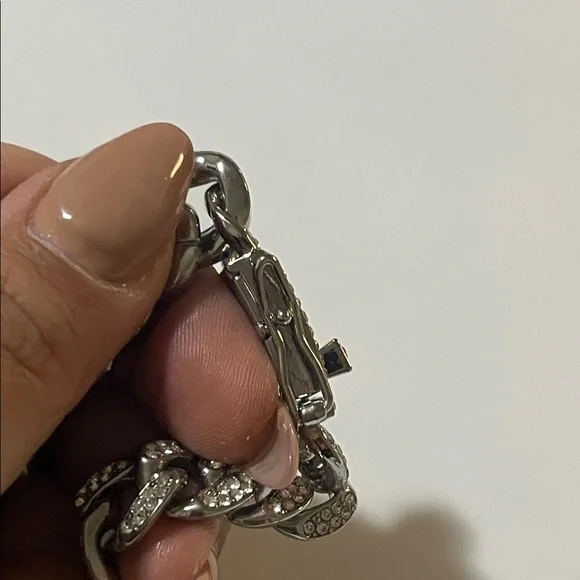 Silver-tone Men’s Chain Bracelet with Rhinestones - Picture 9 of 9